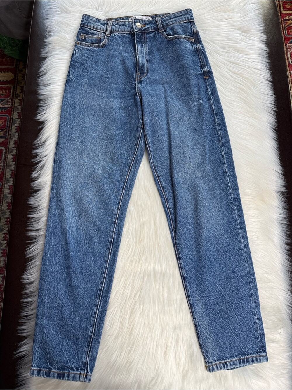 Zara Medium Wash High Waisted Mom Jeans